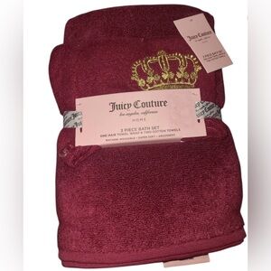 Juicy Couture Wine Red 3-Piece Bath Towel Set with Crown Embroidery NWT